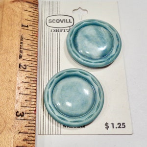 Vintage Kunststoff Moonglow Lucite Scovill Dritz Große Teal Knöpfe Auf Original Karte