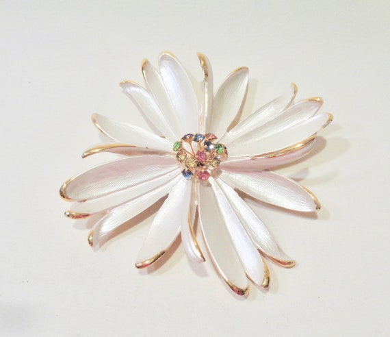 Vintage Park Lane White  Enamel Flower Brooch Wit… - image 1