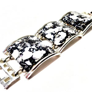 Vintage Chunky Confetti Lucite  Black And Silver Bracelet AS IS