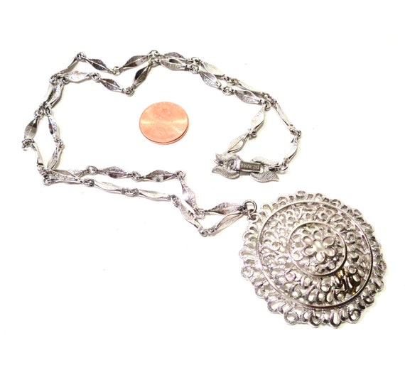 Mid Century Monet Silver-Tone Openwork Filigree P… - image 1