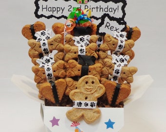 Dog birthday treat gift basket-gift for dog birthday- gift for dog lovers-dog biscuits- personalized dog gift- dog birthday gift- pet lovers