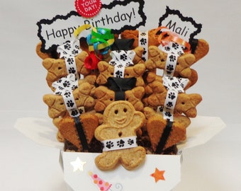 Dog birthday treat gift basket-gift for dog birthday- gift for dog lovers-dog biscuits- personalized dog gift- dog birthday gift- pet lovers