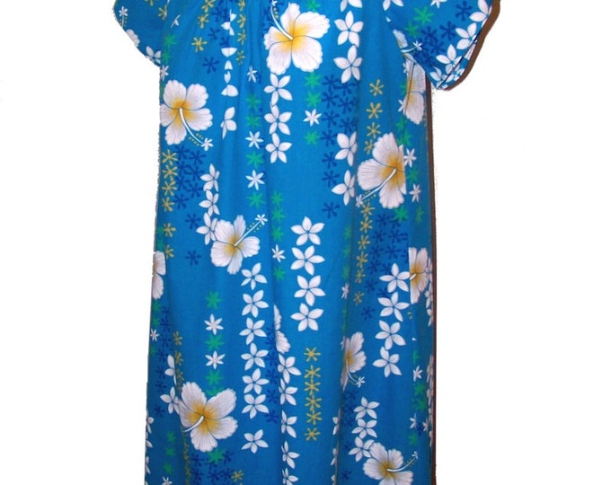 Blue Hawaii Hawaiian Moo Moo Dress Hibiscus Flowers Royal Etsy UK