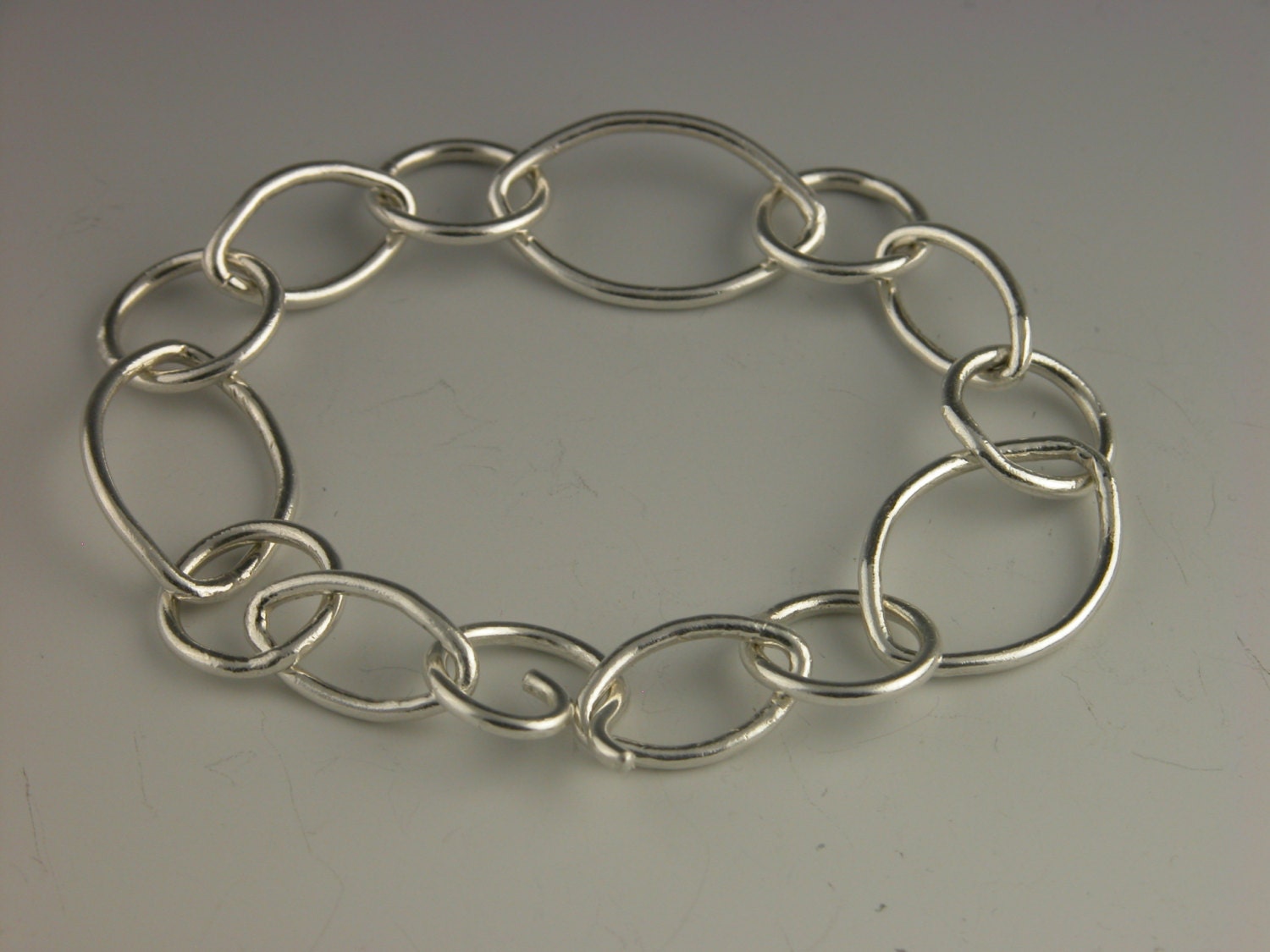 Marquise & Round Fine Silver Chain Link 7 Bracelet - Etsy