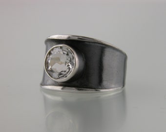 Narrow Forged Sterling Ring with Quartz Size 7