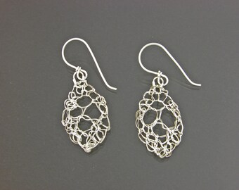 Leaf Lace Earrings Small Knit Fine Silver Polished