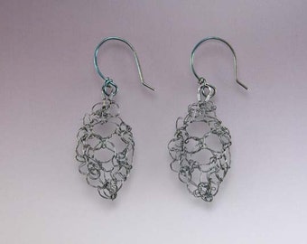 Leaf Lace Earrings Knit Fine Silver Small Oxidized