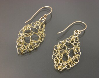 Leaf Lace Earrings 18k Yellow Gold Hand Knit Small