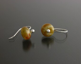 Russian Serpentine & Sterling Silver Ball Earrings