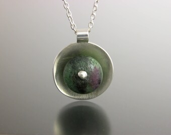 Ruby Zoisite Sterling Silver Cup Pendant on 16-18” Chain