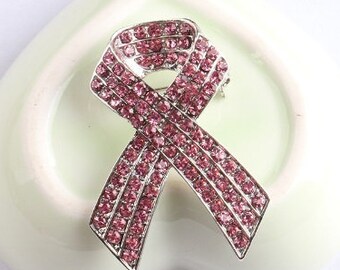 Bling Stars Breast Cancer Awareness Pink Enamel Crystal Ribbon Brooch Pin Women Fashion Jewelry 