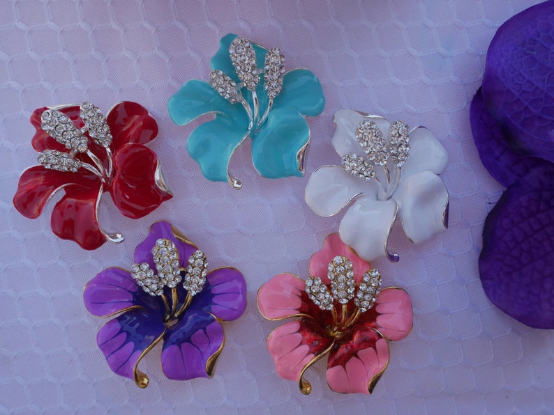 Oil Painted Rhinestones Hibiscus Retractable ID Name Badge Holder.