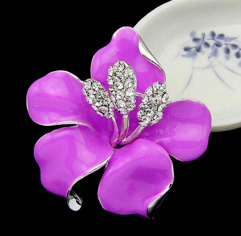 Oil Painted Rhinestones Hibiscus Retractable ID Name Badge Holder.