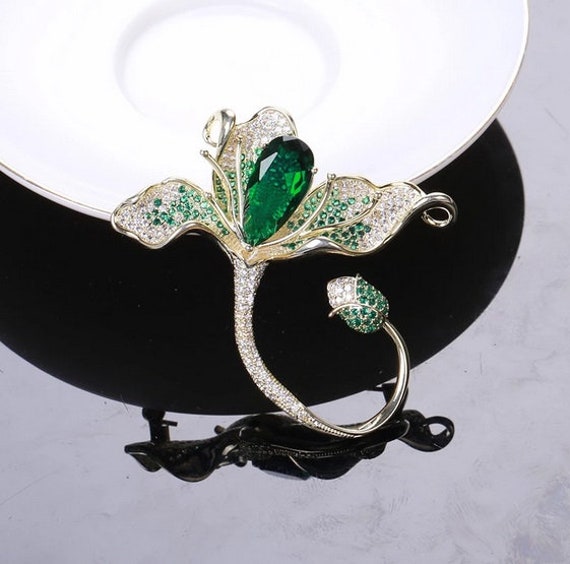 New Elegant Rhinestones Orchid Flower Brooch Pin or Retractable Name Badge  Holder 