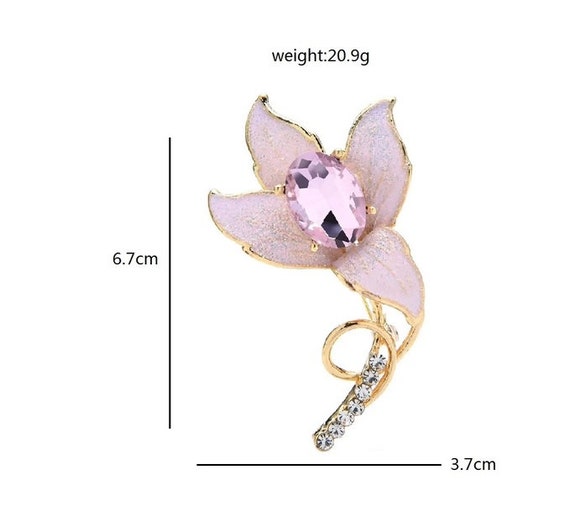 New Elegant Large Center Rhinestones Orchid Flower Brooch Pin or Retractable  Name Badge Holder 
