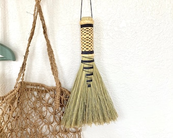 Hawk's Tail Hand Whisk Broom, Dark Gray woven Handle