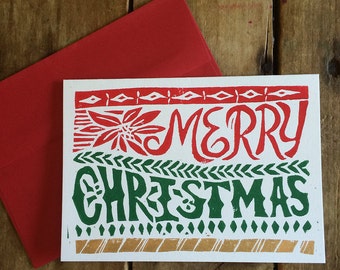 Merry Christmas -- Block Print Christmas Cards, Hand Lettering
