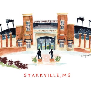 Mississippi State Inspired Print. Dudy Noble Baseball Stadium. Dorm Wall Decor. Watercolor Print. College Art. MSU Water Color Painting Art.
