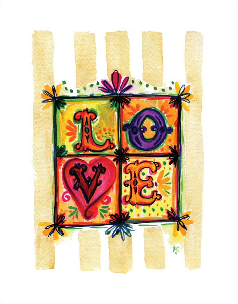 LOVE Watercolor Print with hand lettering