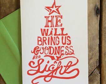 Goodness and Light -- Block Print Christmas Cards, Hand Lettering