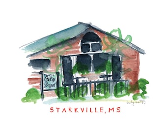 Starkville Mississippi Restaurant Print -- City Bagel Cafe 8 x 10"