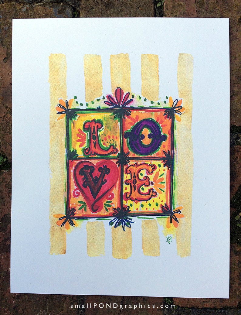 LOVE Watercolor Print with hand lettering