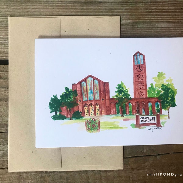 Chapel of Memories - Watercolor Notecard - Bulldogs - Mississippi State University - Starkville Mississippi - Boxed Cards