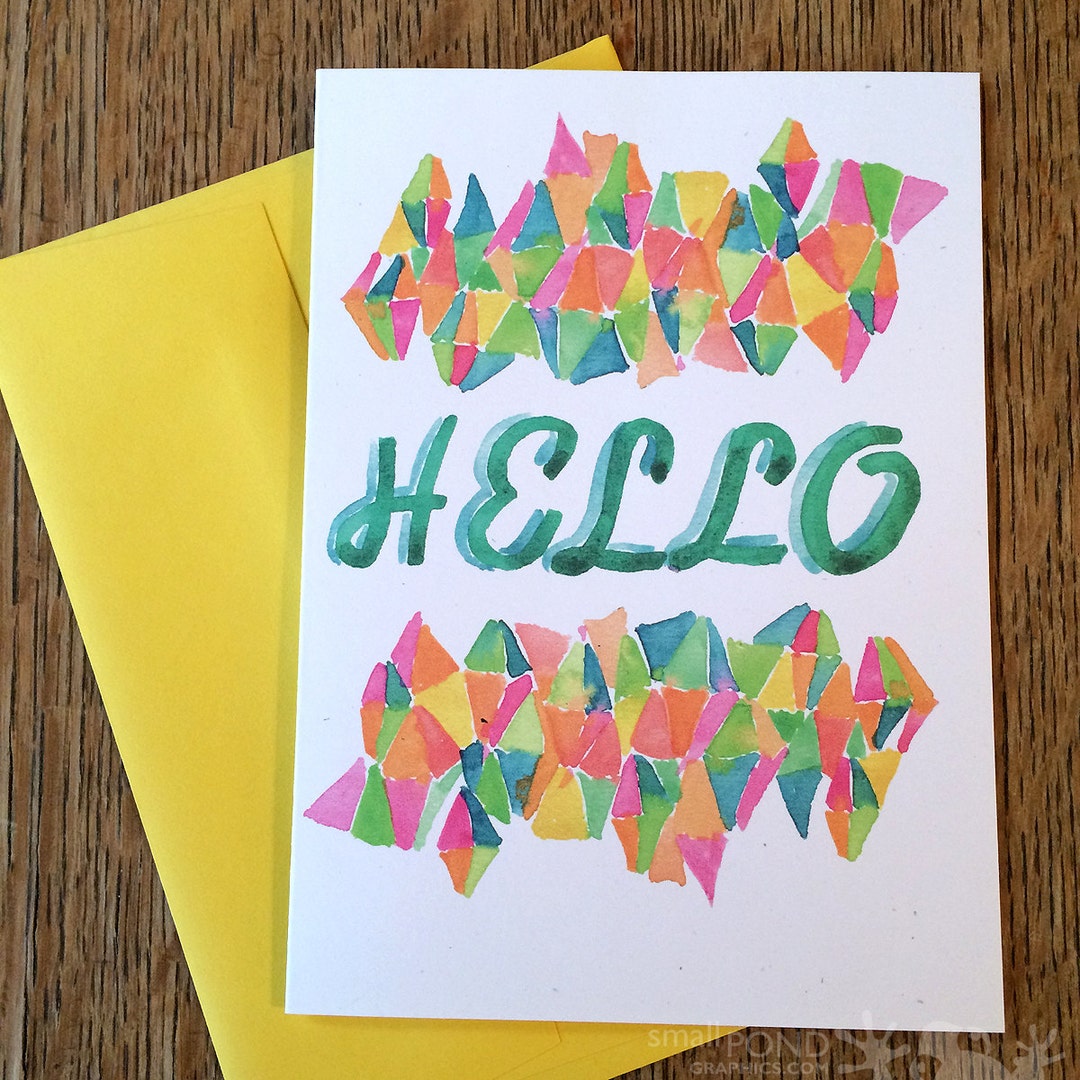 Hello Abstract Watercolor Notecards, Hand Lettering - Etsy