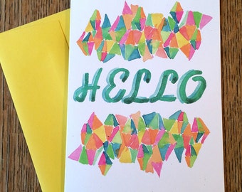 Hello -- Abstract Watercolor Notecards, Hand Lettering