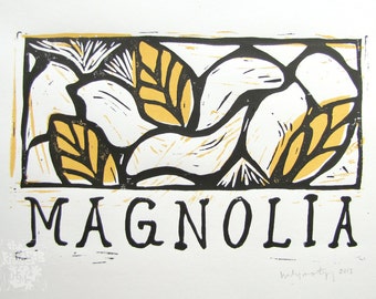 Magnolia Linocut Block Print