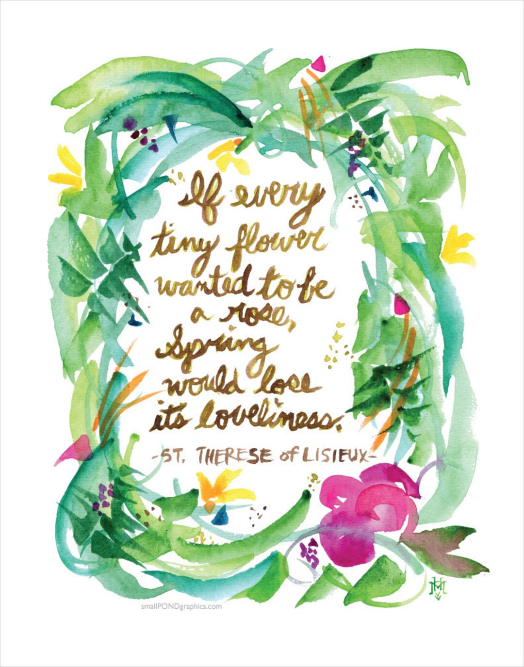 Tiny Flower Quote -- Watercolor Print With Hand Lettering - Etsy