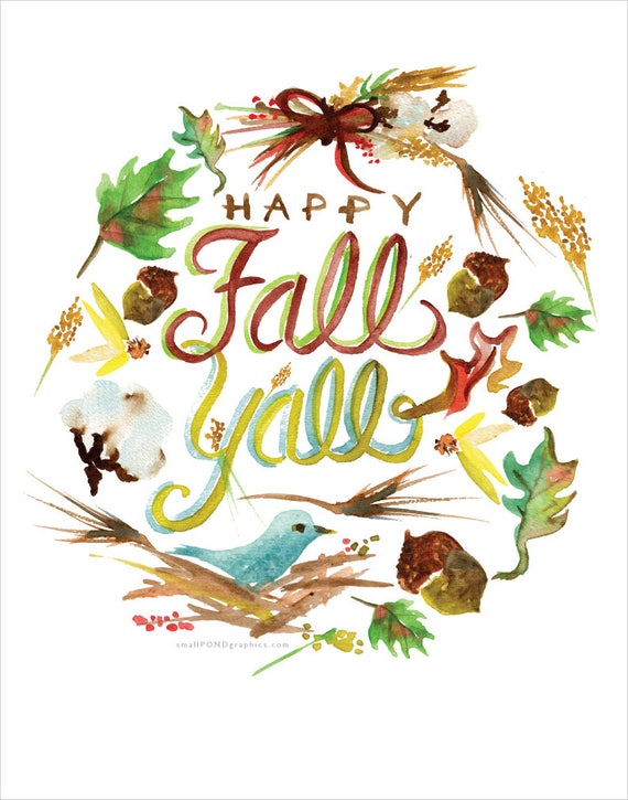Happy Fall Y'all Watercolor Print with hand lettering Happy Fall Y'all Watercolor Print with hand lettering