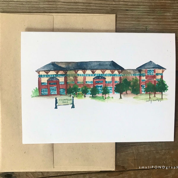 Thompson Hall Forestry - Watercolor Notecard - Bulldogs - Mississippi State University - Starkville Mississippi - Boxed Cards