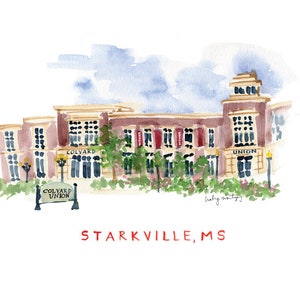 Mississippi State University. Colvard Student Union. Watercolor Print. Dorm Wall Artwork. Mississippi State Painting. College dorm decor.