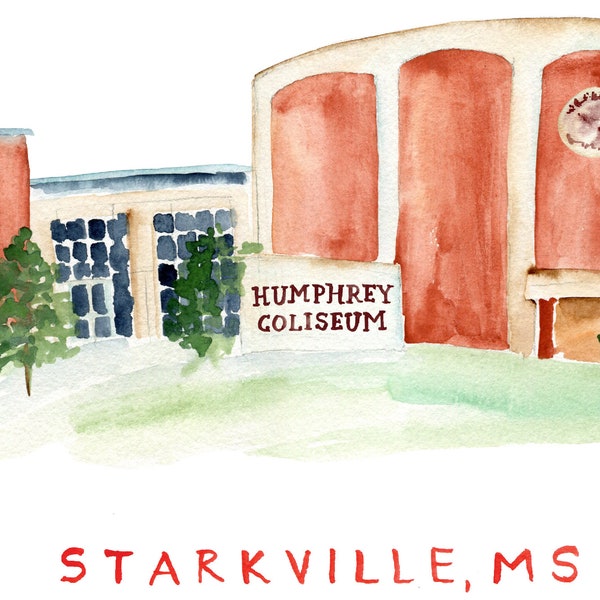 Mississippi State University. Humphrey Coliseum. Mississippi State Watercolor. Hail State. Watercolor Print. Dorm Wall Art. College Decor.