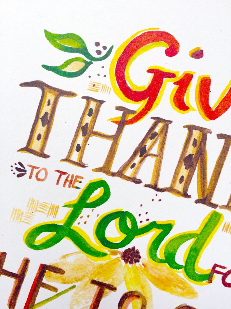 Give Thanks Psalm 107 Bible Verse Watercolor Print | Etsy