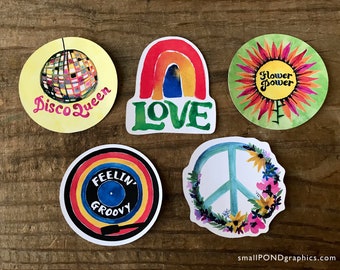 Retro Sticker Pack - Hippie - Vintage Vibe - Boho Stickers - Water Bottle Stickers - Waterproof stickers - Die-Cut Stickers - Watercolor