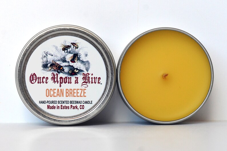 Travel Tin Container Candle Signature Scent 4 oz Signature Scent Natural Scented Candle Ocean Breeze Beeswax Candle Tin