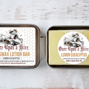 Beeswax Lotion Bar Lemon Eucalyptus Skin Cream Body Butter Essential Oil Travel Tin Moisturizing Natural image 1