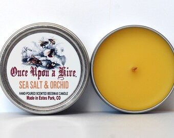 Sea Salt & Orchid Beeswax Candle Tin | 4 oz. Candle | Natural | Travel Tin | Container Candle | Scented