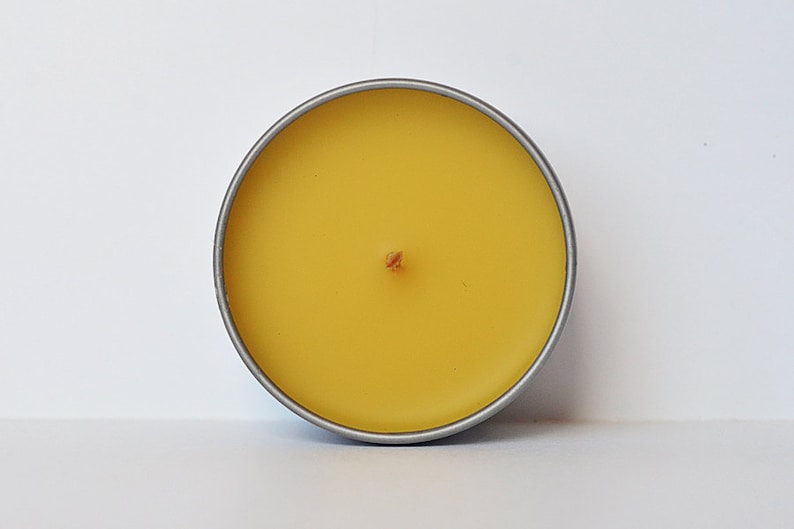 Sugared Spruce Beeswax Candle Tin 4 oz. Candle Natural Travel Tin Container Candle Scented image 3