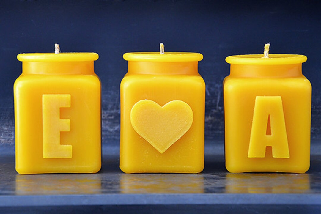 Beeswax Candle Gift Set, His and Her Monogram Decor, Valentines Gift