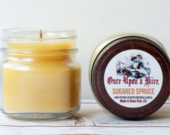 Sugared Spruce Beeswax Jar Candle | 8 oz. | Natural | Mason Jars | Scented