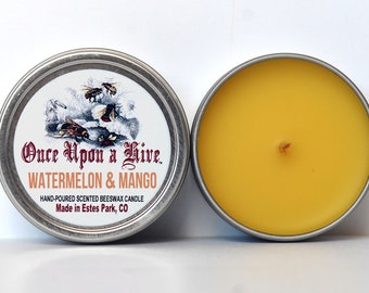 Watermelon & Mango Beeswax Candle Tin | Signature Scent | 4 oz. Candle | Natural | Travel Tin | Container Candle | Scented | Signature Scent