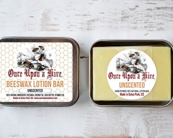 Beeswax Lotion Bar | Unscented | Skin Cream | Body Butter | Essential Oil | Travel Tin | Moisturizing | Natural