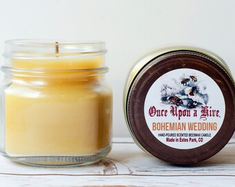Bohemian Wedding Beeswax Jar Candle | 8 oz. | Natural | Mason Jars | Scented | Signature Scent