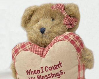 Boyds Bear Gracie with Gingham Blessings Heart - Collectible Plush Bear - Valentine Toy Gift - Message Bear