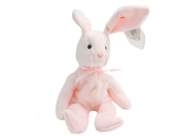 Hoppity Beanie Baby Pink Plush Easter Bunny - Ty Plush Bunny - Retired Beanie Baby