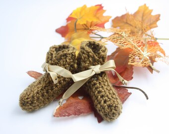 Brown Preemie Boy Baby Booties - Crochet Brown Preemie Booties