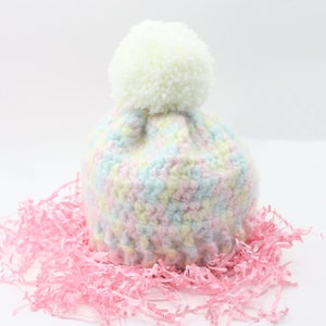 Pastel Rainbow Toddler Hat with White Pompom Variegated Pastel Child Beanie image 4